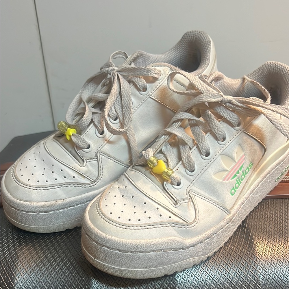 Adidas Kids White Sneakers with Yellow Accents